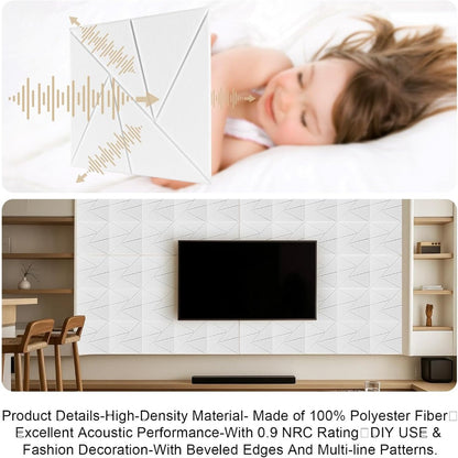 Soundproof Panels, 12 Pack Acoustic Panels Self-Adhesive – High Density Sound Absorbing Panels for Walls, Ceiling & Doors – Noise Reduction Foam (12"x12"x0.4", Black) (White)