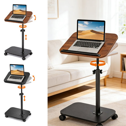 Foldable height adjustable with wheels, side table, 360 ° rotating laptop stand, small-sized home computer desk