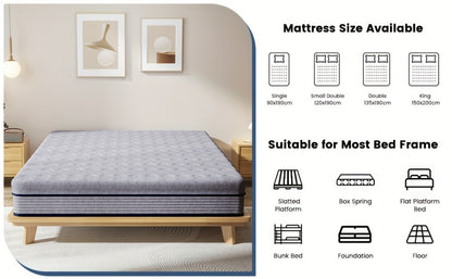 Memory Foam Pocket Spring Hybrid Mattress 23cm – Medium Firm, Motion Isolation, Single, Small Double, Double & King Size, Grey, Hotel-Quality Sleep for UK Bed Frames