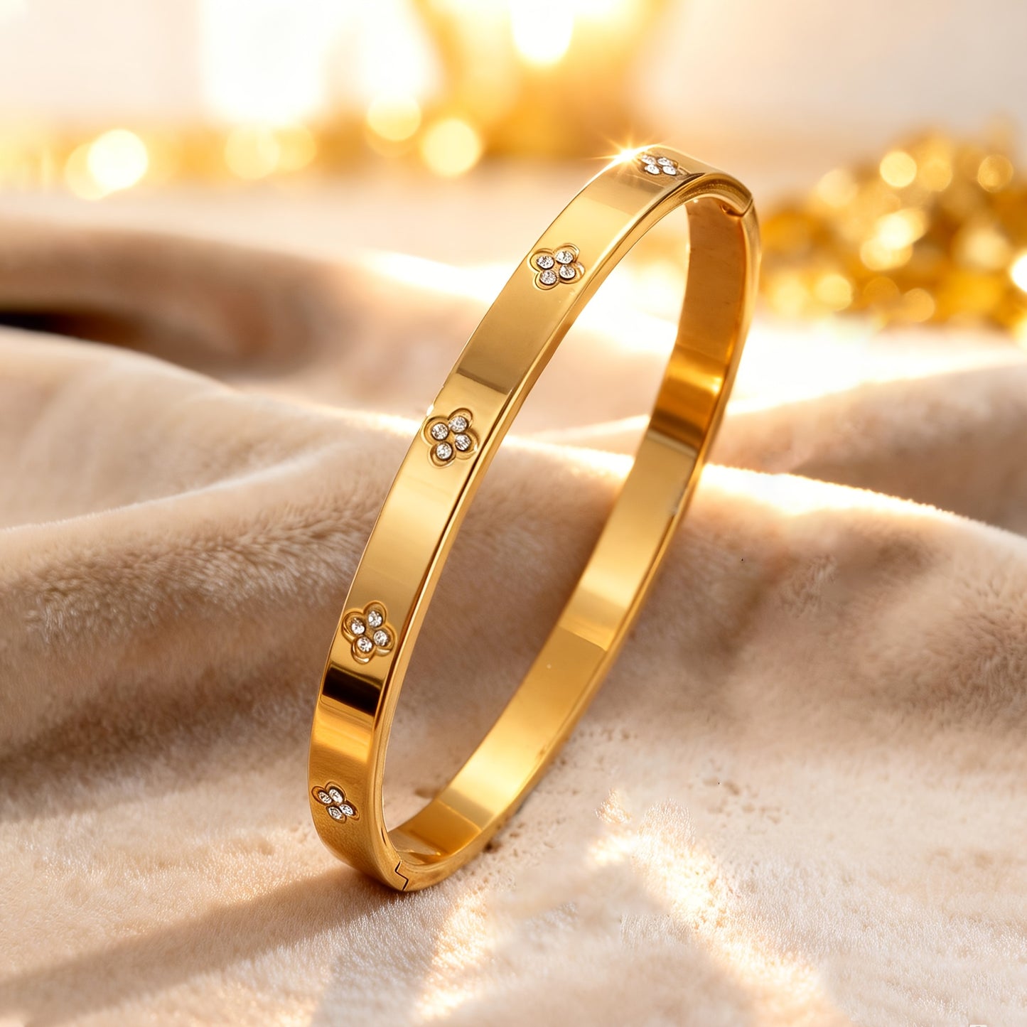 18K Gold-Plated 304 Stainless Steel Stackable Bracelets for Women, 5pcs Waterproof Roman Numeral Lucky Flower Design Cubic Zirconia Sleeves, Women's Daily Party Fashion Luxury Jewelry Gifts, Mother's Day Gifts