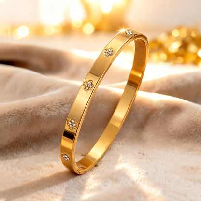 18K Gold-Plated 304 Stainless Steel Stackable Bracelets for Women, 5pcs Waterproof Roman Numeral Lucky Flower Design Cubic Zirconia Sleeves, Women's Daily Party Fashion Luxury Jewelry Gifts, Mother's Day Gifts