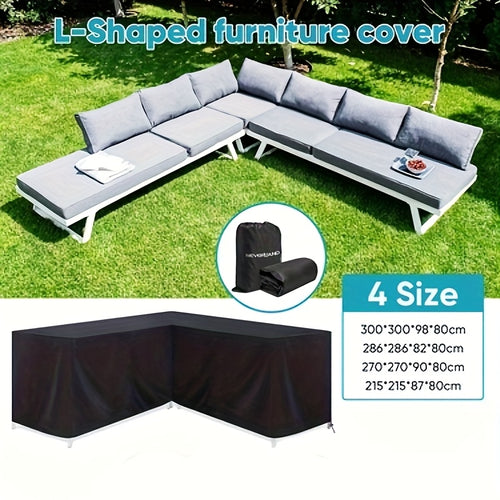 L-Shape Garden Furniture Cover Waterproof UV Resistant 210D Oxford Fabric Corner Sofa Protector with Drawstring 4 Sizes Black