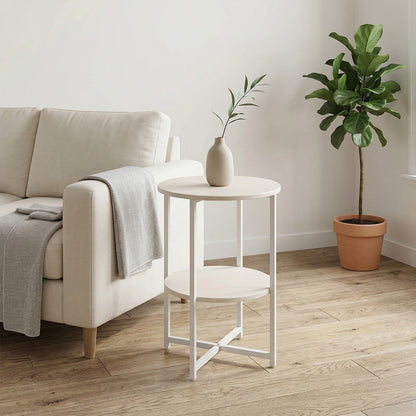 2-Tier Round Side Table - Multi-Level Storage Coffee Table for Plants/Lamps, Space-Saving Sofa/Bedside Organizer (15.75×15.75×18.5")