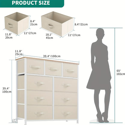Nine-Drawer Fabric Storage Unit for Organizing Items in The Bedroom, Living Room, Hallway, Or Closets, Featuring a Robust Steel Frame And a Wooden Top