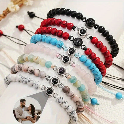 Customized Personalized Frosted Stone Photo Projection Bracelet, Customized Photo Projection Bracelet Festival Gifts