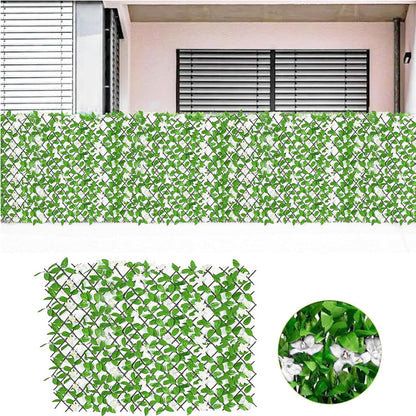 Expanding Garden Trellis Panels, 180X30Cm Expandable Garden Fence Screening with Artificial Ivy And Violet Flower, Decorative Faux Ivy Leaf Privacy Screen Greenery Backdrop for Backyard
