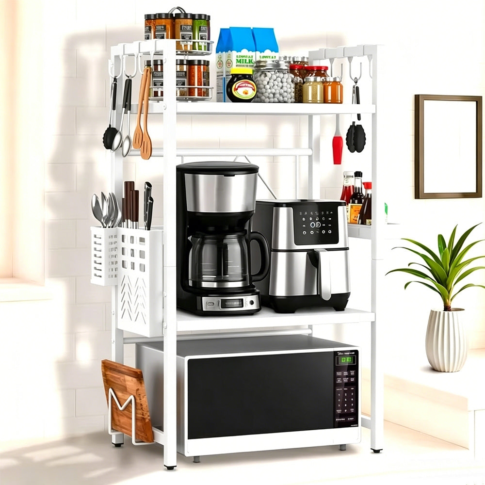 Unique Impression Extendable 3-Tier Microwave Rack - 2 Shelves Microwave Stand for Kitchen Counter - Hot Air Fryer, Toaster and Coffee Machine Rack
