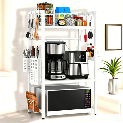 Unique Impression Extendable 3-Tier Microwave Rack - 2 Shelves Microwave Stand for Kitchen Counter - Hot Air Fryer, Toaster and Coffee Machine Rack