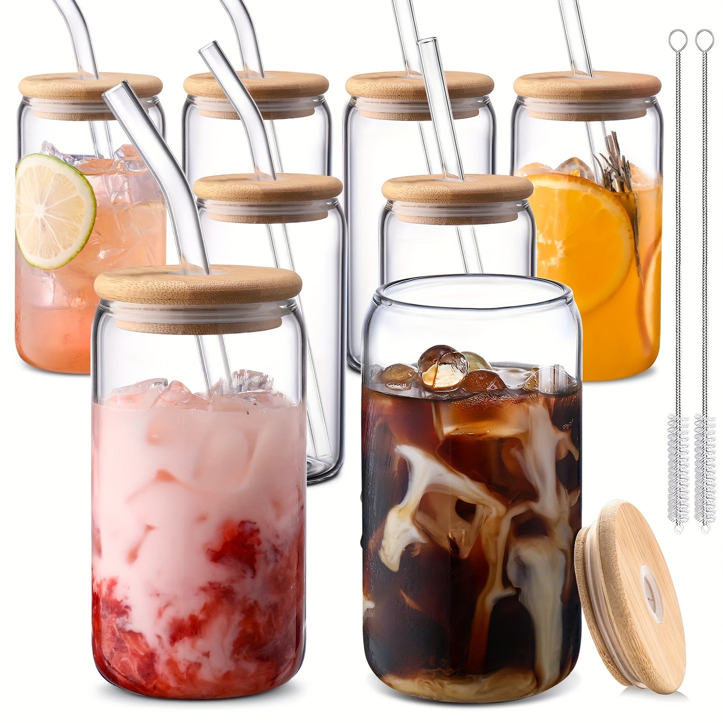 4/6/8/12/16 Glasses With Lid And Straw Only 16 Oz, Transparent Glasses Suitable For Gifts, Business, Drink Cup Sets, Iced Coffee Cups, Cute Aesthetic Tea Cups, Homemade Drink Cups