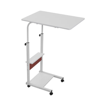 Rolling Mobile Laptop Desk with 2-Tier Storage Shelves – Height-Adjustable Overbed Side Table with Lockable Wheels for Home Office, Bed, Sofa & Study, Space-Saving WFH Workstation