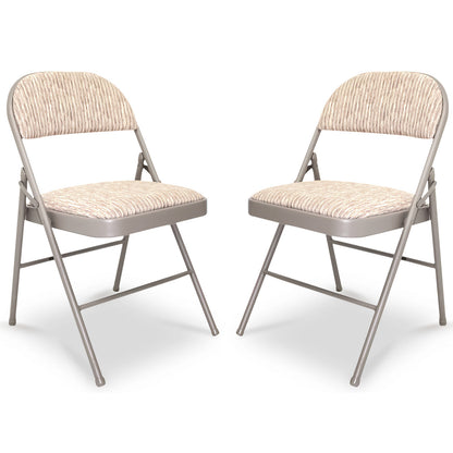 Set Of 2 Deluxe Fabric Padded with Heavy Duty Steel Metal Frame Folding Back Rest Chair for Home Garden Office Computer Desk