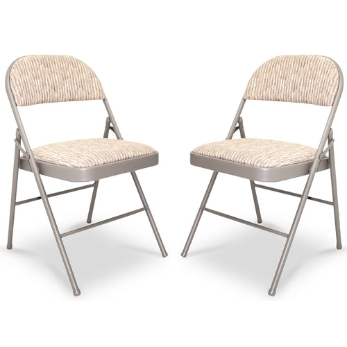 Set Of 2 Deluxe Fabric Padded with Heavy Duty Steel Metal Frame Folding Back Rest Chair for Home Garden Office Computer Desk