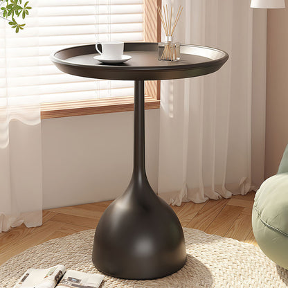 Dia.39cm Metal Round Coffee Table Outdoor Garden Table for Garden Terrace Balcony Living Room Black