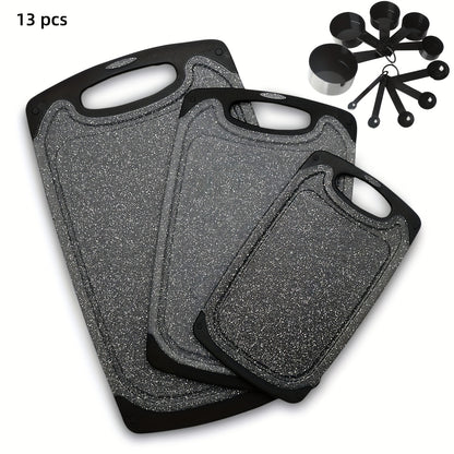 3pcs/13pcs Kitchen Cutting Board, Plastic Cutting Board, Thick Cutting Board, Suitable For Cutting Meat, Vegetables, And Fruits, With Easy-grip Handle, Dishwasher Safe.