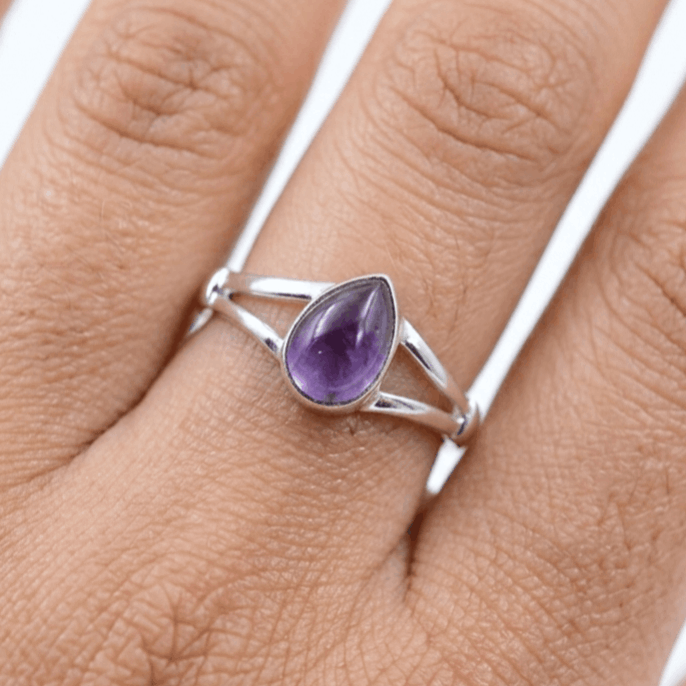 925 Sterling Silver Pear Gemstone Ring in Onyx, Larimar and More, Minimal Daily Wear Jewelry for Women