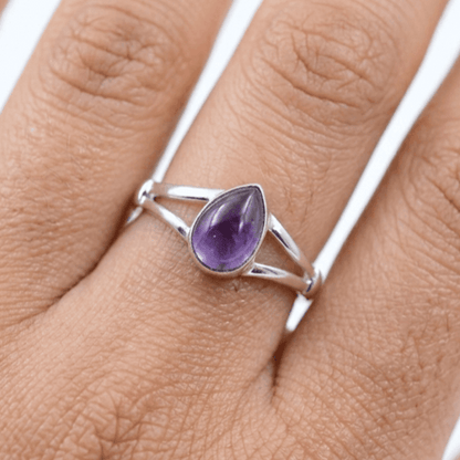 925 Sterling Silver Pear Gemstone Ring in Onyx, Larimar and More, Minimal Daily Wear Jewelry for Women