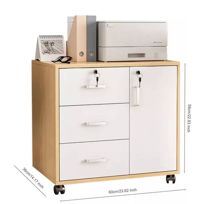 3-Drawer File Cabinet, Mobile Printer Stand Cabinet with Adjustable Shelf, Rolling Lateral Filing Cabinet with Wheels, Bedside Storage Cabinet with Lock Removable Wheels Anti-Theft Bedroom End Table for File Document
