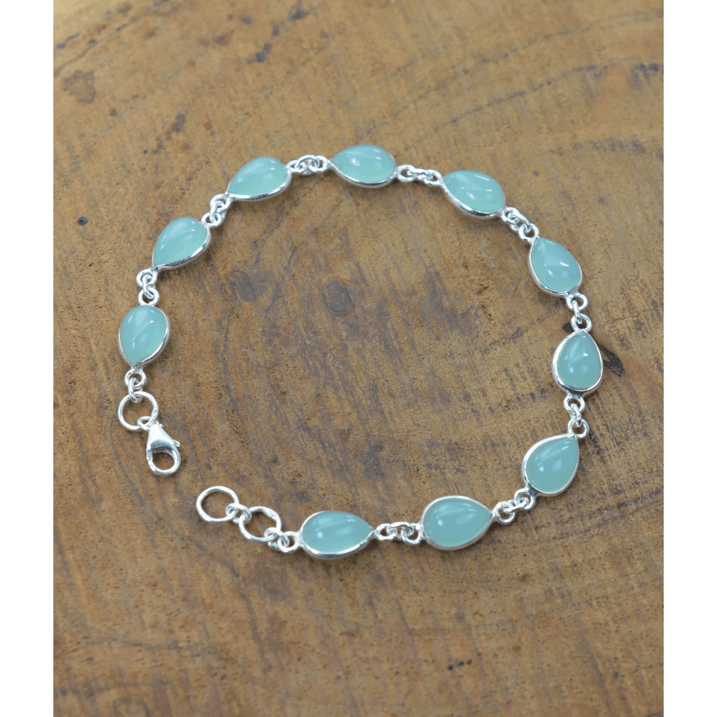 925 Sterling Silver Natural Gemstone Adjustable Bracelet ~ Teardrop Link Bracelet ~ Simple Elegant Jewelry