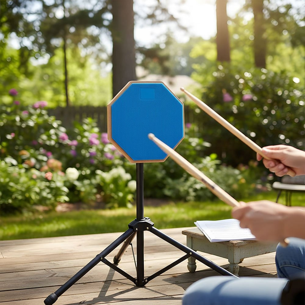 Mute Drum Practice Pad Set Blue with Adjustable Stand Portable Bag Noise Reduction Realistic Rebound for Beginner Drummer Rehearsal