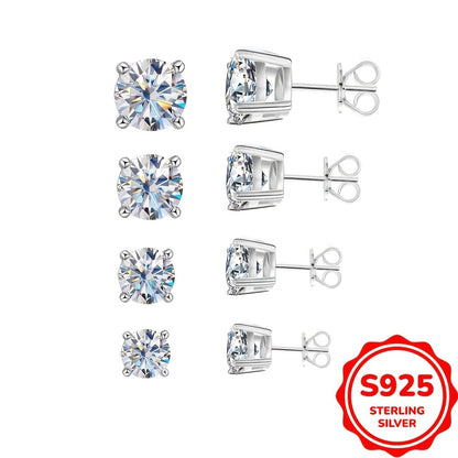 925 Sterling Silvery Synthetic Zirconia Stud Earrings Round 0.1-0.8Ct White 3/4/5/6mm Daily Wear Trendy for Women Accessories Female Gift