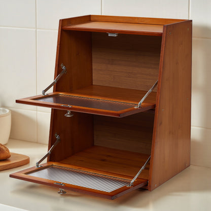 1pc 2-Tier/3-Tier Kitchen Spice Rack, Countertop Storage Shelf, Multi-Functional Organizer with Transparent Door, High Quality Bamboo Material, Natural/Brown
