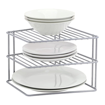 Premium 3 Tier Corner Plate & Bowl Storage Rack Cupboard Shelf Insert Organiser Space Saver Kitchen Stand Holder (Grey)