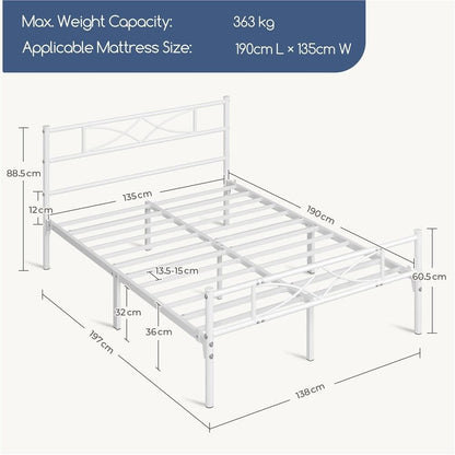 Curved Headboard Metal Bed Frame Platform Bed Vintage Style Built-in Steel Slats 32cm Underbed Storage No Box Spring Needed Single Double King Black White