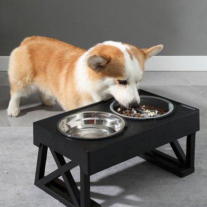 Elevated Dog Bowl Stand Height-Adjustable – Raised Feeder with Stainless Steel & PP Bowls for Small, Medium & Large Dogs, Anti-Slip Feeding Station, 45x26x27.5cm, Black