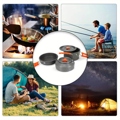 10PCS Portable Camping Cooking Cookware Set Anodised Aluminium Pots Pans Kettle, Durable Camping Cookware Kit With Accessories