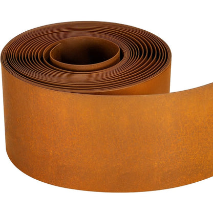 Heavy Duty Corten Steel Lawn Edging 10m and 5m, 15cm High, 0.3mm Thick Pre-Aged Metal Garden Border, Strong & Flexible Landscape Edging, Gloves Included (15cm x 5m)