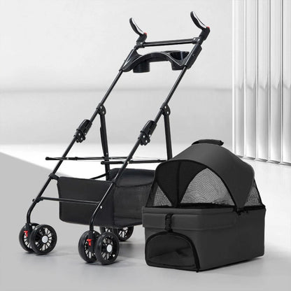 Lightweight Foldable Pet Stroller for Cats & Small Dogs - All-Terrain Oxford Fabric Carrier with Ventilation Mesh, Ergonomic Handlebar & Storage Basket - Portable Travel Stroller for Vet Visits, Shopping, Outdoor Walks, Mesh Canopy Visibility, Ventilated