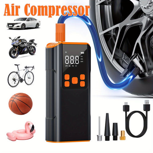 5000Mah Portable Air Compressor with Pressure Gauge, 150PSI Compact Wireless Air Compressor for Car Tires, Motorcycles, Bikes, Balls -Rechargeable, 3 Modes of LED Emergency, Digital Display, Fast Inflation, 4+N Inflation Mode, One-Click Operation