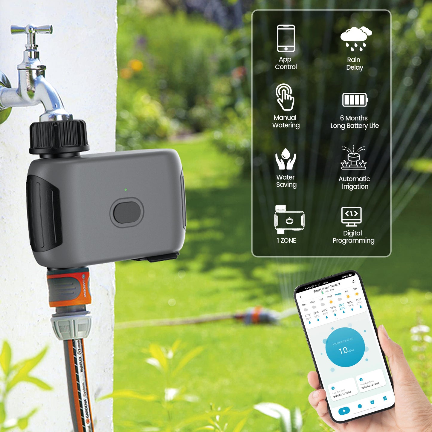 INSOMA Smart Wifi Watering Timer, with APP Control, Rain Delay, IP55, Sprinkler Timer for Lawn, Garden, Greenhouse, 3/4" Faucet