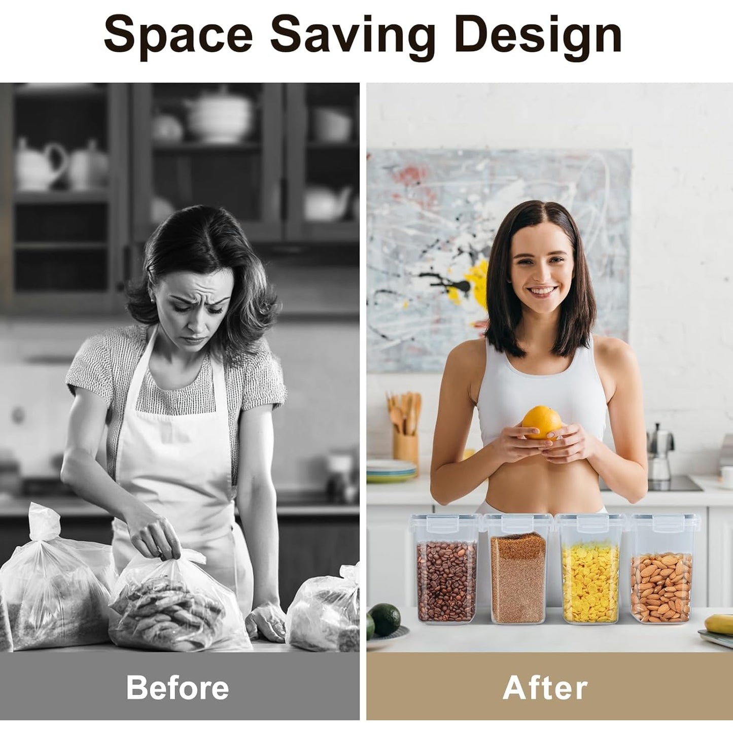 Cereal Storage Container Sets Airtight Dry Food Dispenser Containers Stackable Kitchen Storage Boxes Plastic Pantry Organization with Lock Lids Leakproof for Flour Sugar Pasta (Clear, 8 x 1.4L)
