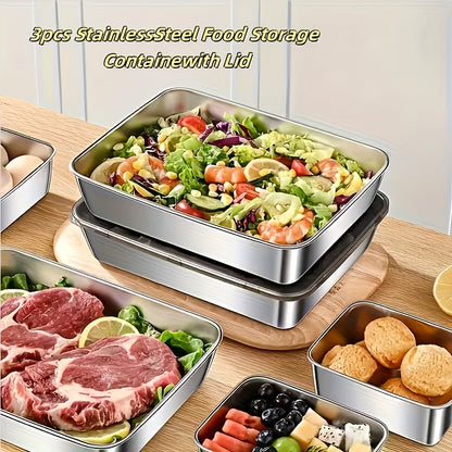 6/3pcs Stainless Steel Food Storage Containers Leak-Proof, Stackable, Space-Saving - Heavy-Duty Stainless Steel Construction, Airtight Lid for Freshness - Ideal for Meal Prep, Fruits, Meats, Veggies, Leftovers, Fridge, Freezer, Pantry