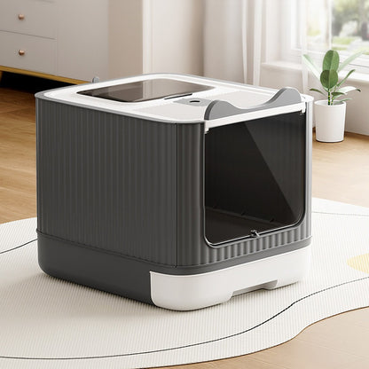 Enclosed Cat Litter Box with UV Sterilisation & Deodoriser | Large Hooded Cat Toilet with Drawer Tray & Scoop | Anti-Splash Odour Control Litter Tray | 44.5x36.5x34.5cm | Grey