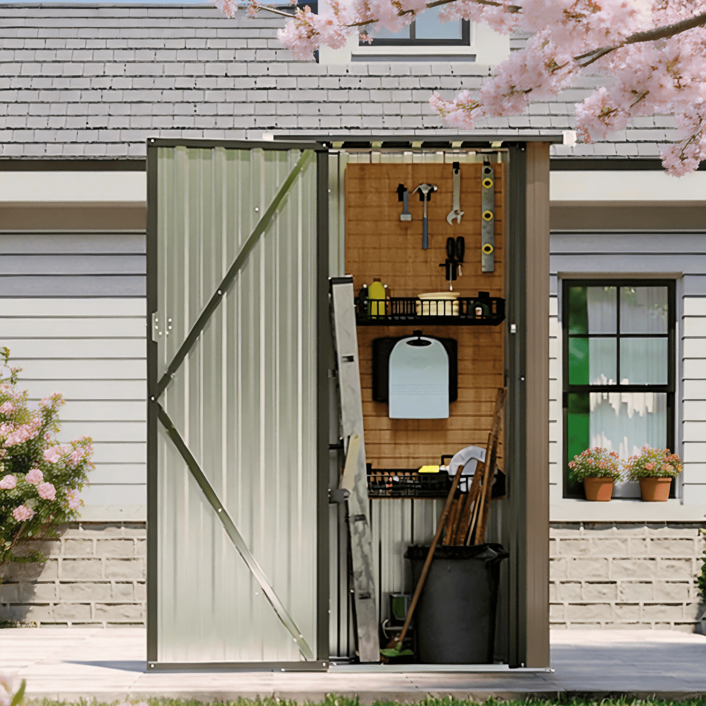 Nordivale Outdoor Garden Shed with Lockable Door|Removable Design for Firewood Logs, Tools, Lawnmower, Bike & Garbage Cans 75cm W X 54cm D X 163cm H
