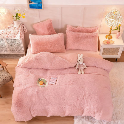 Water Mink Plush Super Soft and Thicken Autumn and Winter Bedding Set, Plush Comfortable Warm Duvet Cover Pillowcases Three-piece Set, Available in Various Colors, Down Duvet Cover, Zipper Closure Design, Single/Double/King/Super King