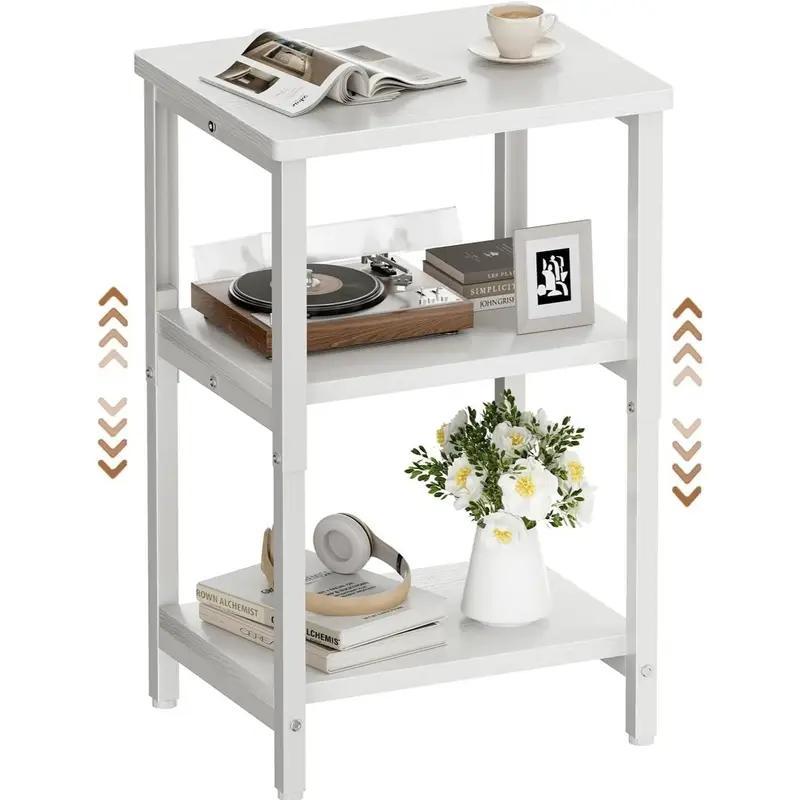 Bookshelf, Sofa Side Table Living Room, Industrial End Table With 3-Tier Storage Shelves, Bedside Tables With Height Adjustable, Steel Frame, Nightstand 37 x 30 x 59.4/62.4/65.4 cm, 4 Colors