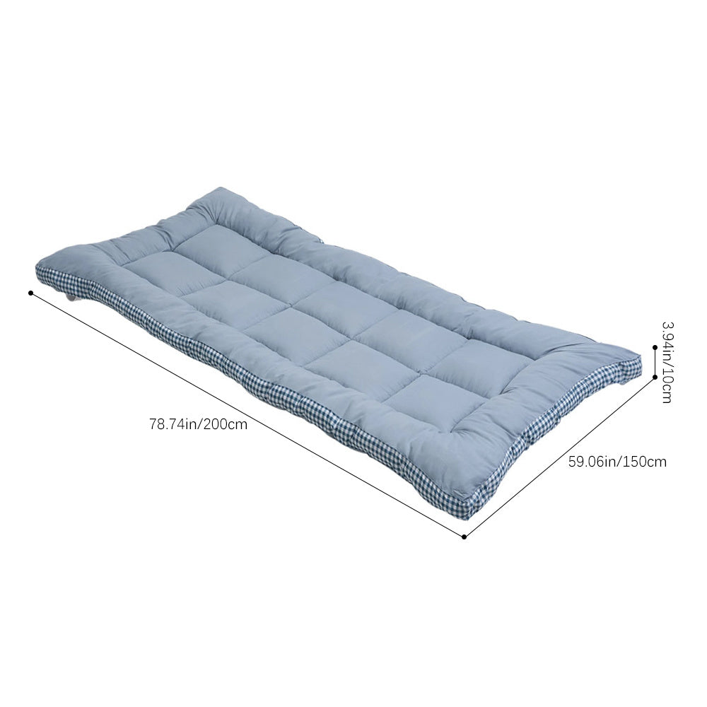 Ultra-soft and Comfortable Brushed Quilted Mattress Topper, Extra-thick Foldable Mattress Topper with Side Plaid Design, Breathable and Durable Bed Mattress Pad Cover, with Strap Design, Medium Hardness, Luxury Bedding for Bedroom, Apartment, Guest Room,