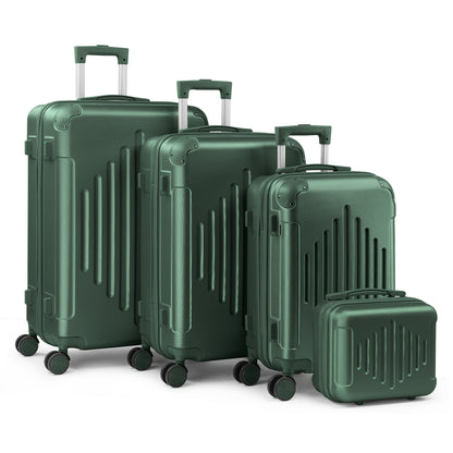 Family 4pcs Luggage Set (12/ 20/ 24/ 28") Hardside W/ Corner Guards, 360° Wheels Lightweight Large Suitcases - Checked & Carry On