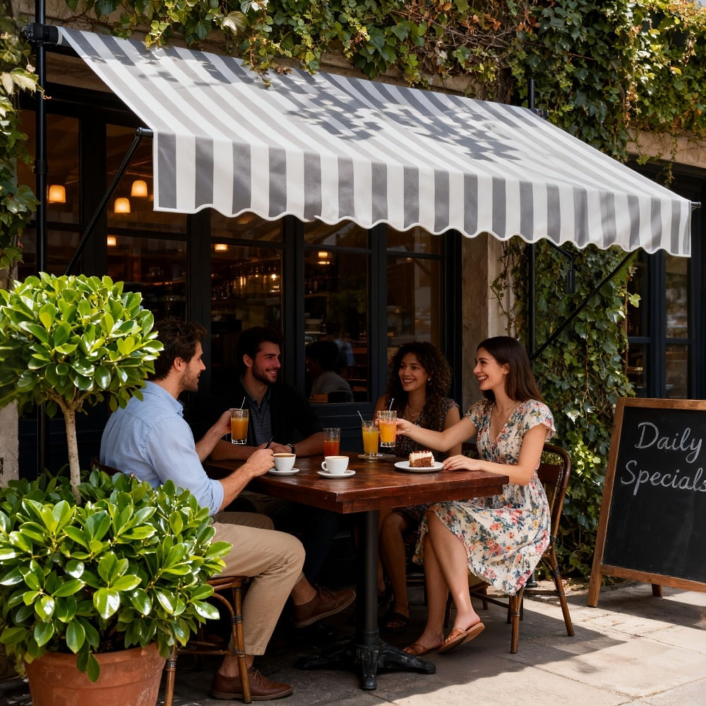 Retractable Awning 200x120cm Hand Crank | No Drilling Clamp Fit | UV Resistant 180g/m² PU Coated | 0-90° Tilt Height 1.75-3m | Patio Balcony Sun Shade | 4 Colours