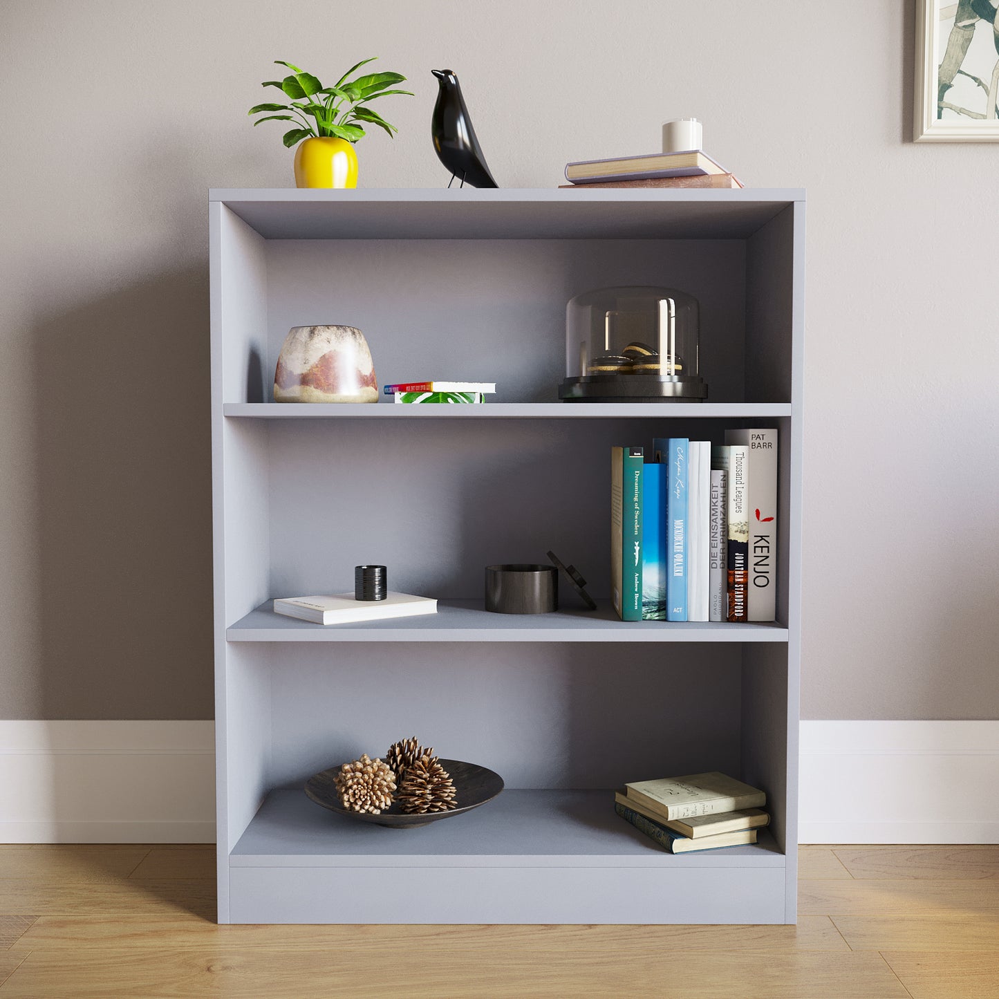 3-Tier Bokcase, Wooden 3 Tier Low Bookcase Wooden Shelving Display Storage Unit Home Office Living Room Bedroom Furniture