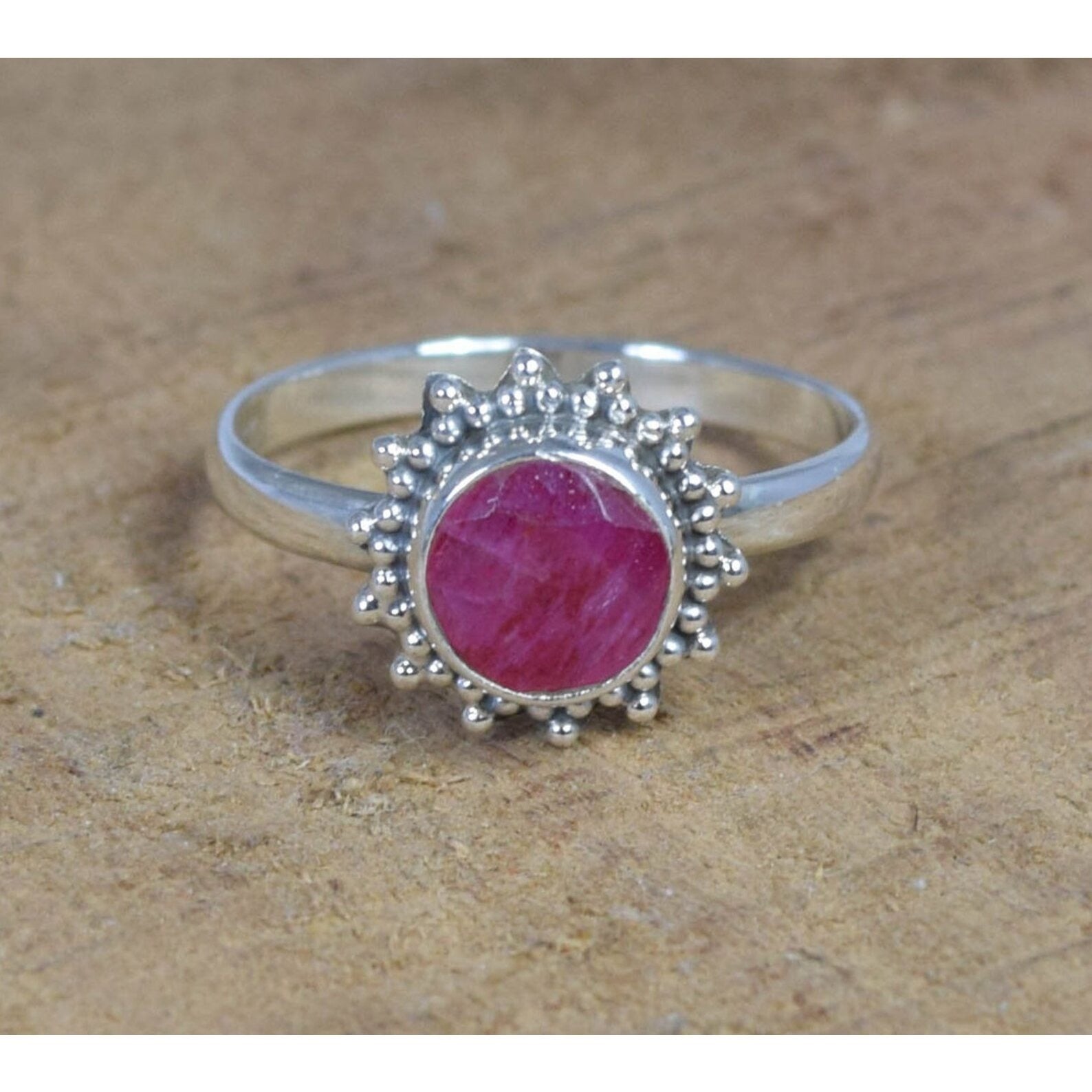 Ring Sterling Silver Gemstone Flower for layering and statement styling