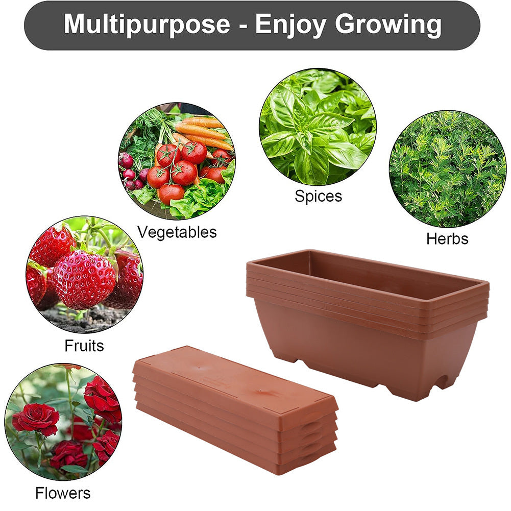5pcs Balcony Vegetable Basin, Long Strip Horon Basin, Outdoor Creative Plastic Vegetable Planting Box, Available in White, Gray, Dark Green And Brick Red. Available Sizes: L42.5*W17*H14Cm/L49.5*W19*H*14Cm