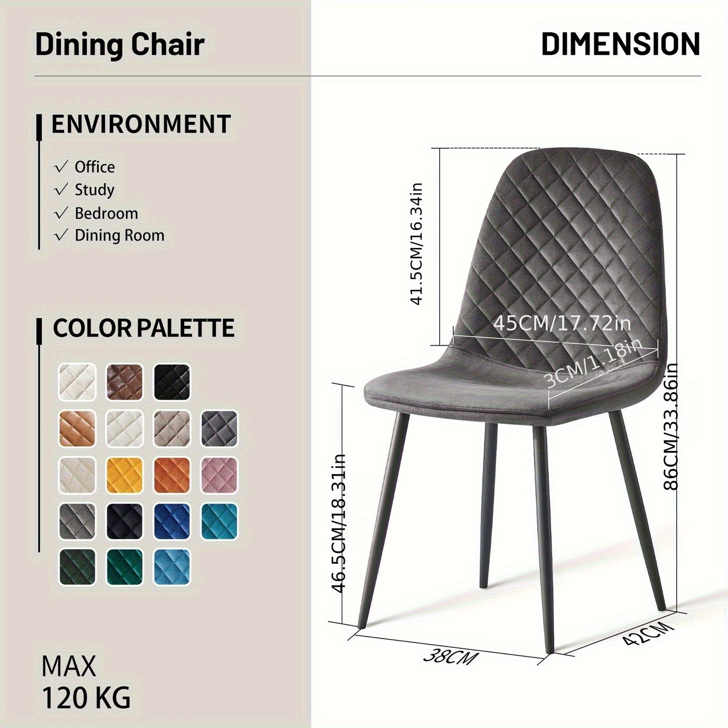 A Set of 2 Or 4 Velvet Dining Chairs with Metal Legs, Fabric Upholstered Seats, Modern Style Dining Chairs, Living Room Side Chairs