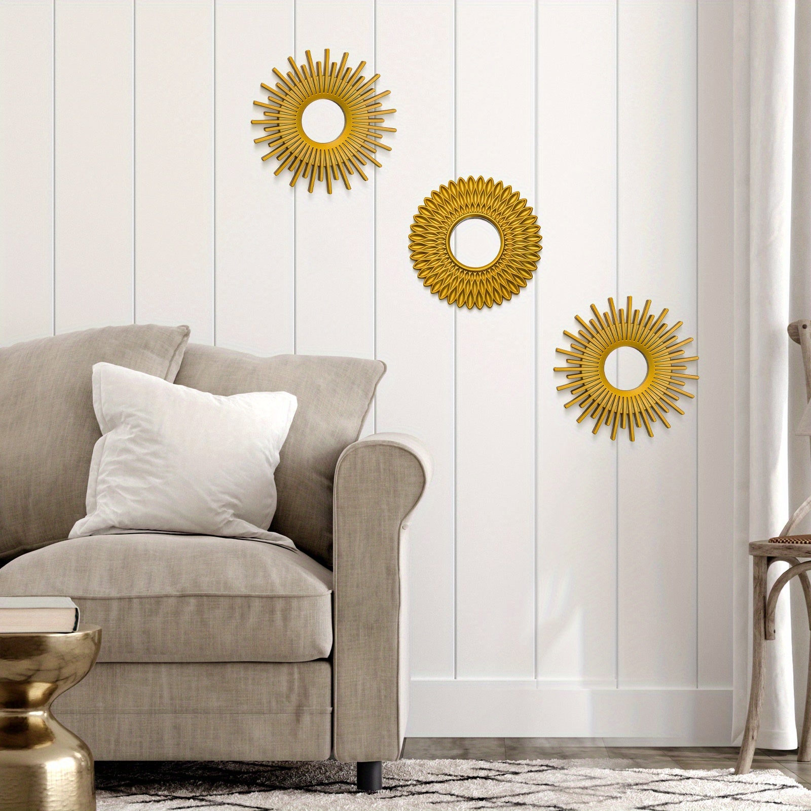 three-piece sunburst wall mirror set — alternate angle 10