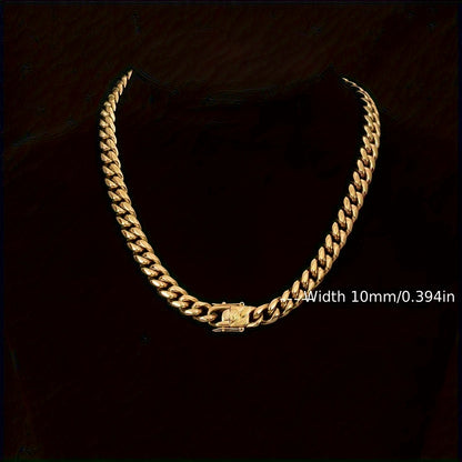304L 304L Stainless Steel Artificial Round Polished Surface Plated 18K Gold Plated Width 10Mm Golden Cuban Bracelet 'Necklace' Suitable for Men And Women Hip Hop Fashion Accessory Jewelry
