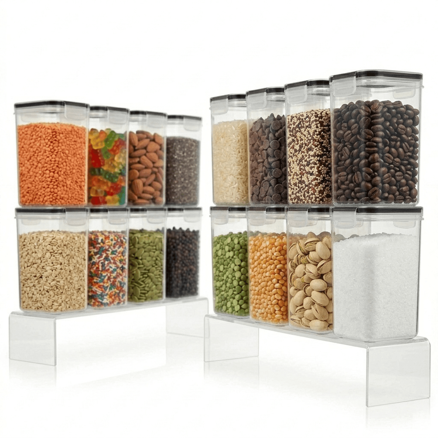 AEX Airtight Cereal Storage Containers Pantry Food Organization Dispenser Sugar, Flour, Snack Leak-proof With Black Locking Lids (Pack of 4, 8, 12, 16)