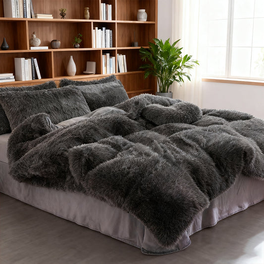 Water Mink Plush Super Soft and Thicken Autumn and Winter Bedding Set, Plush Comfortable Warm Duvet Cover Pillowcases Three-piece Set, Available in Various Colors, Down Duvet Cover, Zipper Closure Design, Single/Double/King/Super King